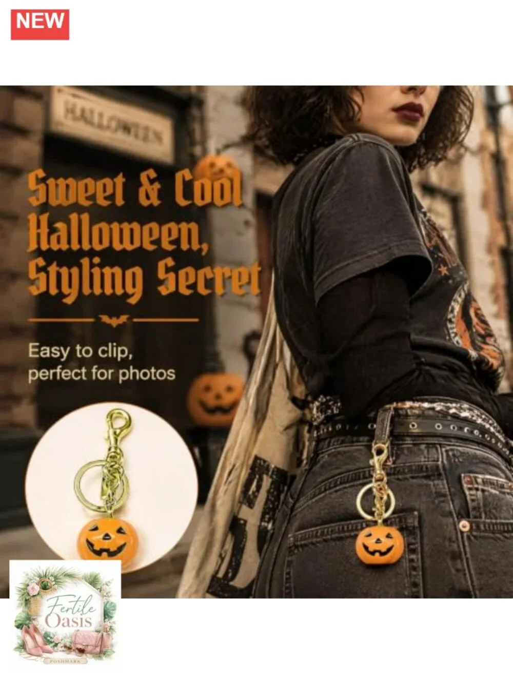 Cute Pumpkin Charm Keychain, Resin & Zinc, Gold Lobster Clasp, Halloween Purse